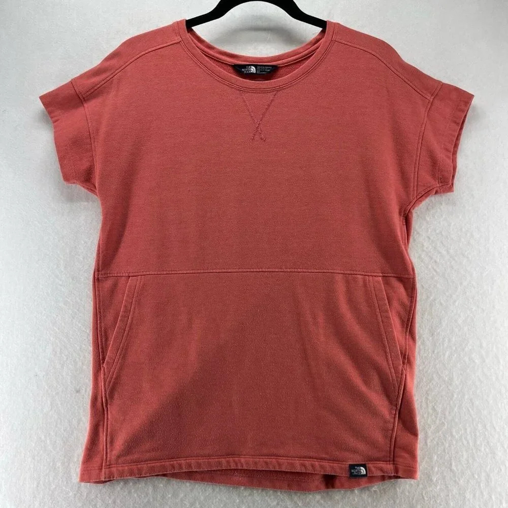 The North Face Top Womens Sz S Terry Crewneck Dolman Sleeve Cotton Blend Orange